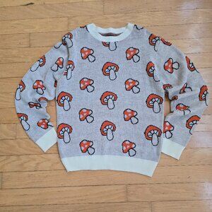 Super Massive | whimsy mushroom white orange knit pullover sweater | MENS L